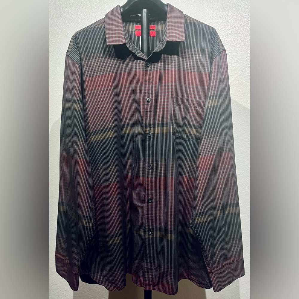 Alfani Burgundy Red Plaid Fitted Dress Shirt - Size XXL (Men’s)